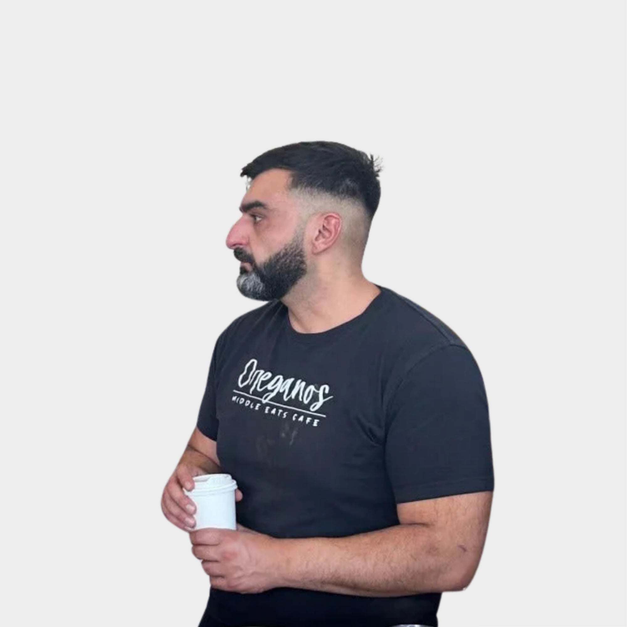 Custom workwear t-shirt for Oreganos Middle Eats Café staff by My Promo Shop, featuring high-quality digital print design in Melbourne.