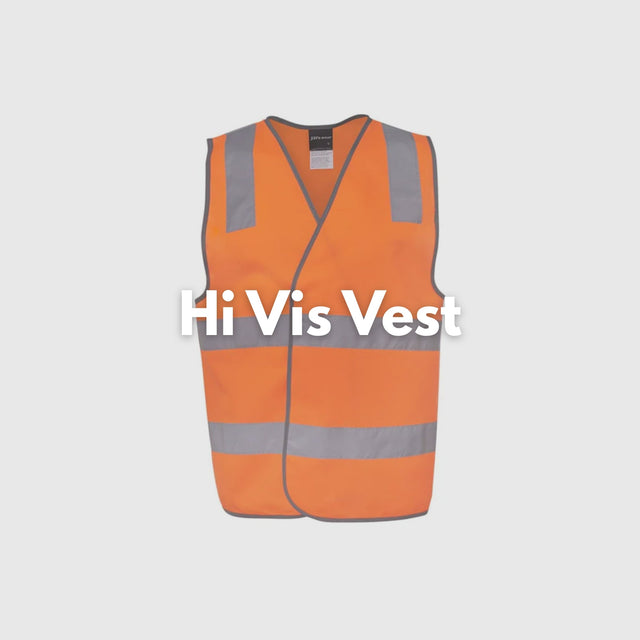 **Alt Text:** Young student wearing orange hi-vis vest outdoors – custom printed safety vest with free logo included, ideal for schools and events.