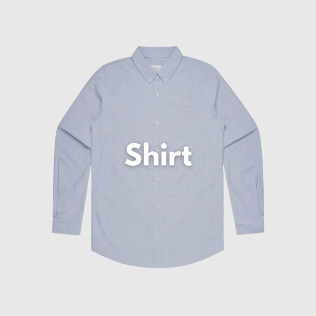 Man and woman walking outdoors in custom grey long-sleeve work shirts and navy shorts – ideal for custom branded work shirts with no minimum order, designed for tradies and outdoor teams in Australia.
