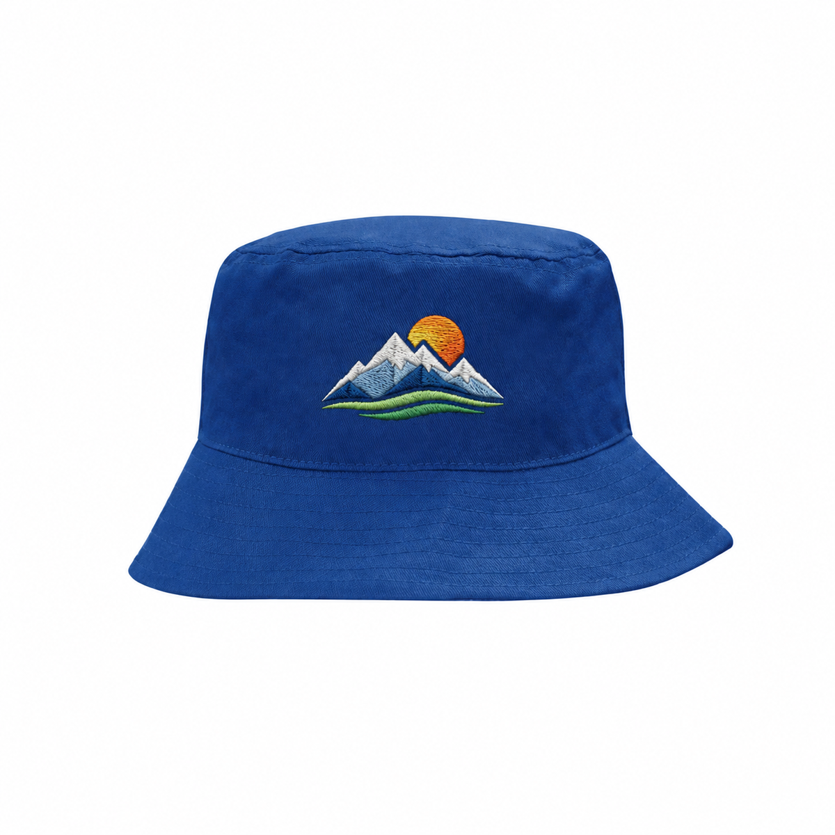 Breathable Poly Twill Bucket Hat – UPF Rated, Custom Branded with a coloured example embroidered logo; original photographed hat colour and construction