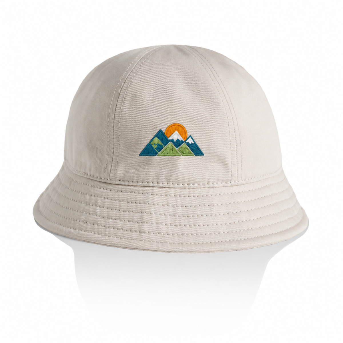 AS Colour Women's Brim Bucket Hat 1179 Bone with example mountain embroidery, product-only