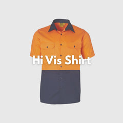 **Alt Text:** Female tradie wearing hi-vis yellow and navy work shirt with reflective tape – custom printed safety shirt with free logo included, compliant with AS/NZS standards.