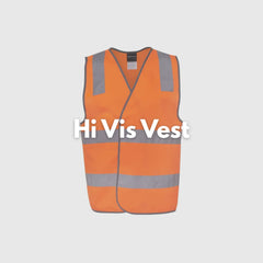 **Alt Text:** Young student wearing orange hi-vis vest outdoors – custom printed safety vest with free logo included, ideal for schools and events.