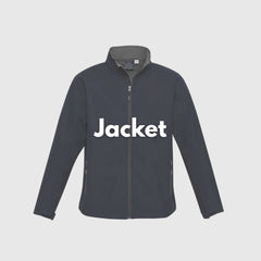 **Alt Text:** Man wearing black softshell work jacket and beanie outdoors – custom printed jacket with free logo included, perfect for staff uniforms and winter workwear.