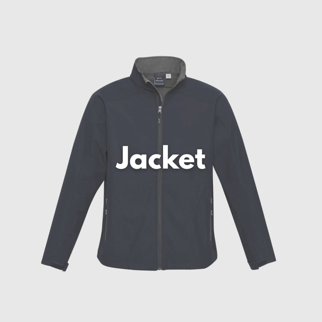 **Alt Text:** Man wearing black softshell work jacket and beanie outdoors – custom printed jacket with free logo included, perfect for staff uniforms and winter workwear.