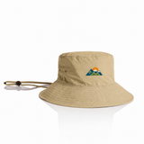 AS Colour1174 khaki nylon wide brim bucket hat with example mountain embroidery, product-only