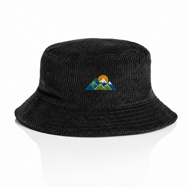 AS Colour1176 Black cord bucket hat with example mountain embroidery, product-only