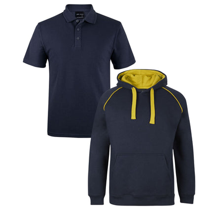 JB's Wear Uniform Bundle – 4 Polo Shirts + 2 Contrast Hoodies with Free Front Logo Embroidery
