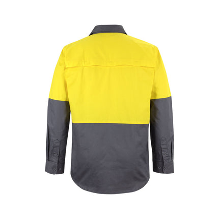 Hi-Vis Long Sleeve Cotton Work Shirt – UPF 50+, Day Use Compliant, Custom Print Included