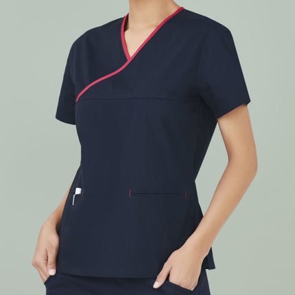 Biz Care Classic Womens Contrast Crossover Scrub Top
