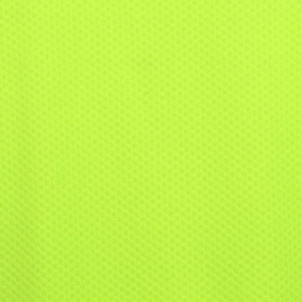 A macro shot of neon yellow fabric. The texture is a fine mesh with a pattern of small, interlocking diamonds.