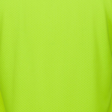 A macro shot of neon yellow fabric. The texture is a fine mesh with a pattern of small, interlocking diamonds.