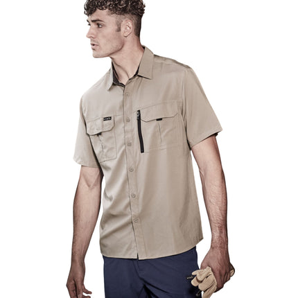 The Syzmik Men's Outdoor Short Sleeve Shirt is designed for comfort and performance with its lightweight, breathable fabric that keeps you cool during active outdoor work.