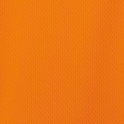 A macro shot of bright orange fabric. The texture is a fine mesh with a pattern of small, interlocking diamonds.