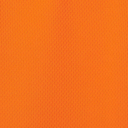 A macro shot of bright orange fabric. The texture is a fine mesh with a pattern of small, interlocking diamonds.
