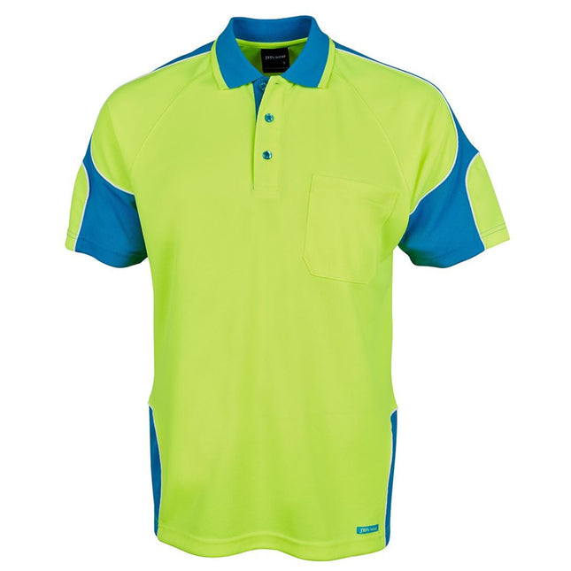 Green and blue polo shirt on a white background