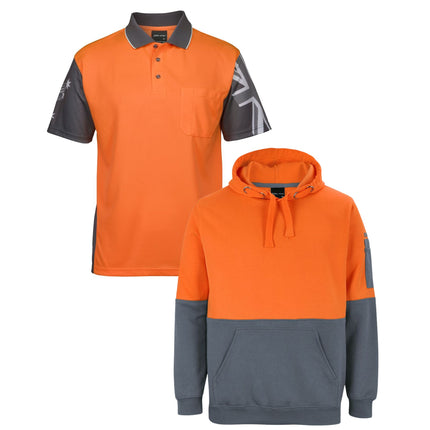 JB's Wear Hi-Vis Safety Custom Workwear Bundle – 4 Polo Shirts + 2 Hoodies with Free Logo