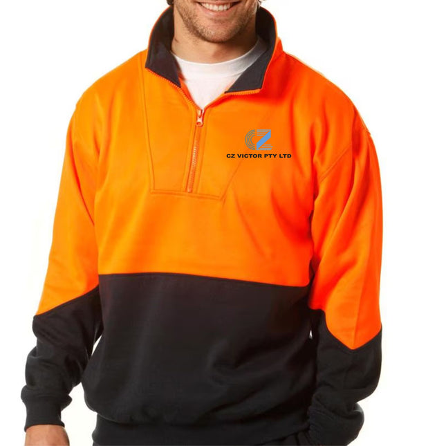 Hi Vis Long Sleeve Half Zip Fleece Sweater – Day Use Safety (Free Logo)