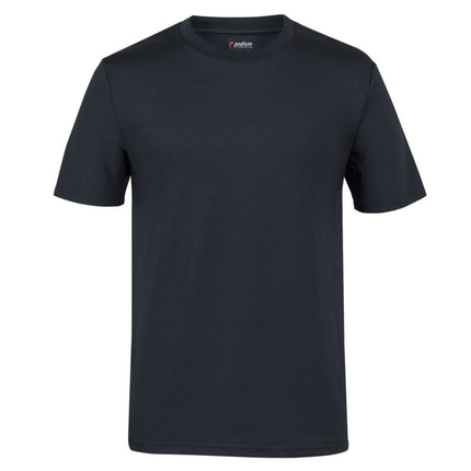 The JB's Wear Podium Stretch Tee by My Promo Shop is a plain black short-sleeve crew neck t-shirt made from moisture-wicking Podium Cool fabric, shown against a white background.