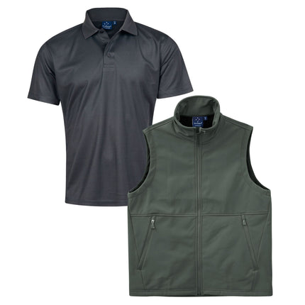 Winning Spirit Custom Workwear Bundle – 4 Polo Shirts + 2 Softshell Vests (Free Logo)