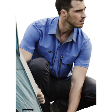 The Syzmik Men's Outdoor Short Sleeve Shirt is designed for comfort and performance with its lightweight, breathable fabric that keeps you cool during active outdoor work.