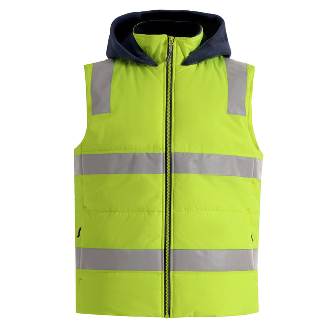 Hi-Vis Hooded Puffer Vest – Water Repellent, Fleece-Lined, Free Logo Print