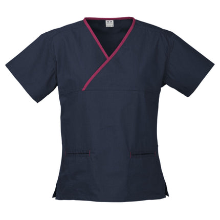 Biz Care Classic Womens Contrast Crossover Scrub Top