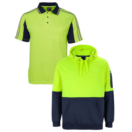 JB's Wear Hi-Vis Custom Workwear Bundle – 4 Polo Shirts + 2 Hoodies with Free Logo