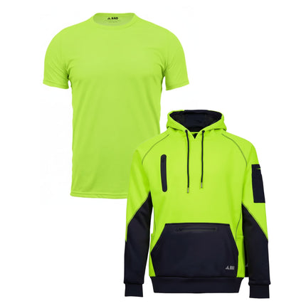 BAD Workwear Hi-Vis Bundle 4 T-Shirts + 2 Hoodies with Free Logo