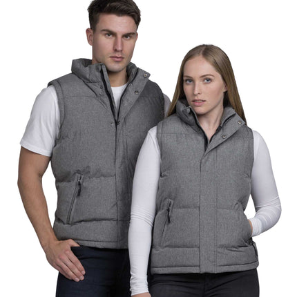 The Gear for Life Unisex Basin Puffa Vest in Grey Melange offers warmth and versatile layering with a sleek, modern design.
