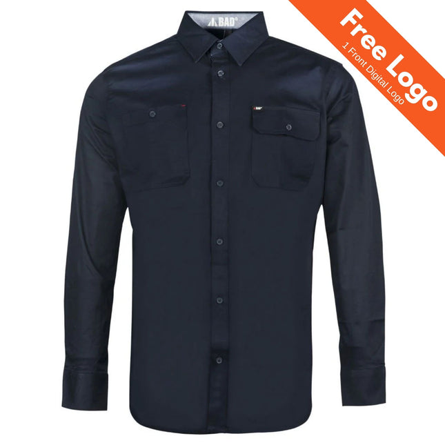 Men's Stretch Navy Work Shirt - Lightweight & Breathable