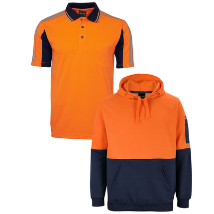 JB's Wear Hi-Vis Custom Workwear Bundle – 4 Polo Shirts + 2 Hoodies with Free Logo