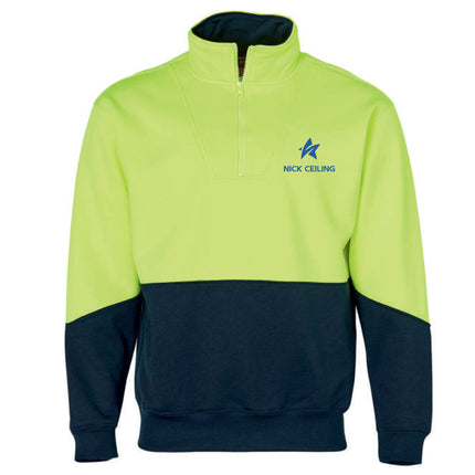 Hi Vis Long Sleeve Half Zip Fleece Sweater – Day Use Safety (Free Logo)