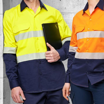 Hi-vis Long Sleeve Light Weight Cotton Safety Shirt with Segmented Tape
