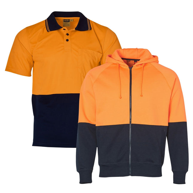 4 Safety Polo shirt + 2 Hoodie, Front and Back DTF print
