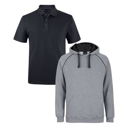 JB's Wear Uniform Bundle – 4 Polo Shirts + 2 Contrast Hoodies with Free Front Logo Embroidery