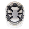 Interior of white Portwest PS55 safety helmet showing suspension harness and ratchet adjustment