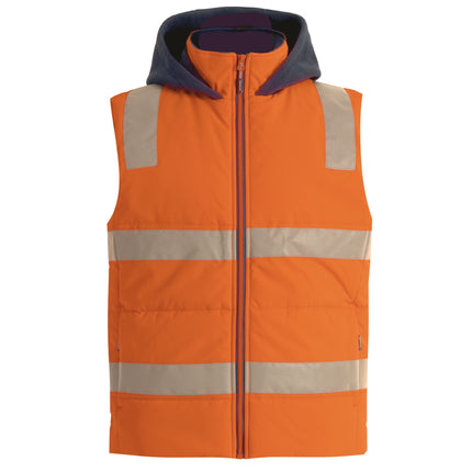 Hi-Vis Hooded Puffer Vest – Water Repellent, Fleece-Lined, Free Logo Print