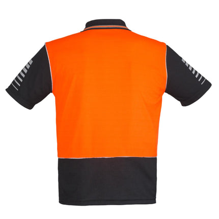 Orange and black shirt with reflective stripes on a white background