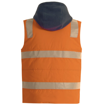 Hi-Vis Hooded Puffer Vest – Water Repellent, Fleece-Lined, Free Logo Print