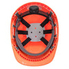 Interior of orange Portwest PS55 safety helmet showing suspension harness and ratchet adjustment