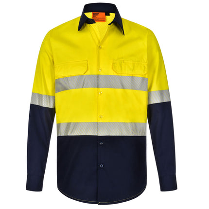 Hi-vis Long Sleeve Light Weight Cotton Safety Shirt with Segmented Tape
