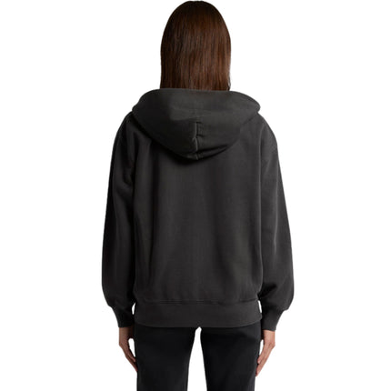 Back view of the faded black AS Colour Women's Relax Faded Zip Hood, showing the zipper and kangaroo pocket.