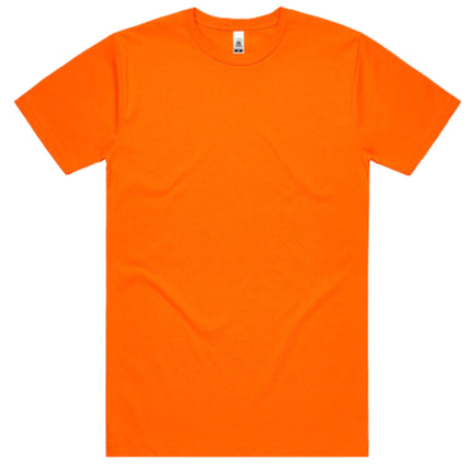 A front view of a simple, fitted bright orange short-sleeve t-shirt with a crew neck.