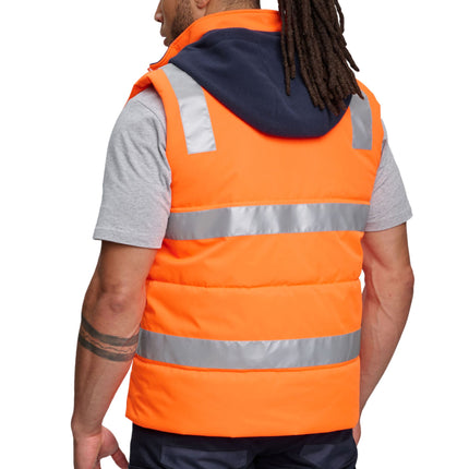 Hi-Vis Hooded Puffer Vest – Water Repellent, Fleece-Lined, Free Logo Print