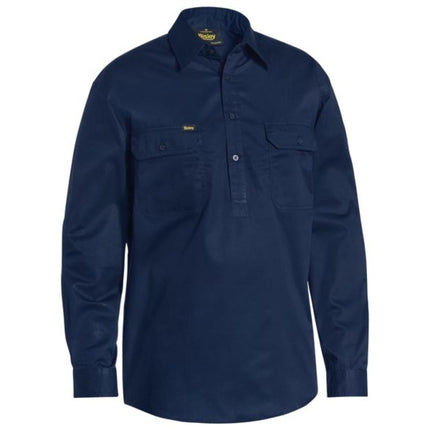 This Bisley men's long sleeve shirt combines lightweight, breathable drill fabric with a closed-front design for professional comfort and durability.