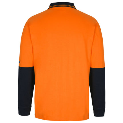 JB's Wear 6CPHL Hi-Vis long sleeve cotton polo in Orange/Black, back view