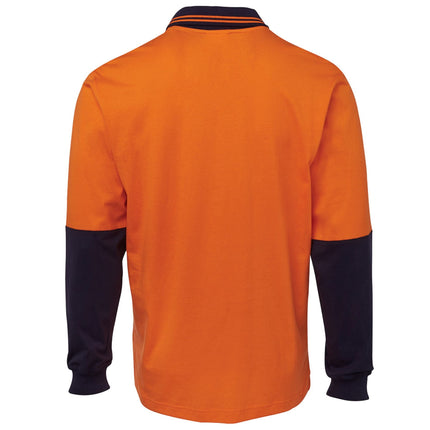 JB's Wear 6CPHL Hi-Vis long sleeve cotton polo in Orange/Navy, back view