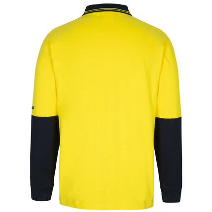 JB's Wear 6CPHL Hi-Vis long sleeve cotton polo in Yellow/Black, back view
