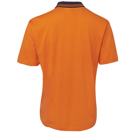 JB's Wear 6CPHV Hi-Vis short sleeve cotton polo in Orange/Navy, back view